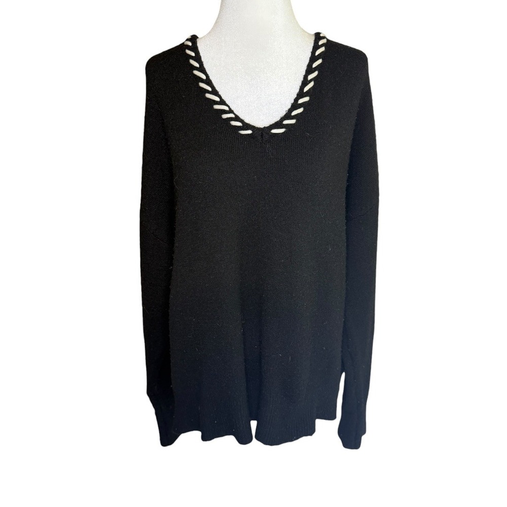 Philosophy Republic Clothing Black V-Neck Sweater XL White Trim